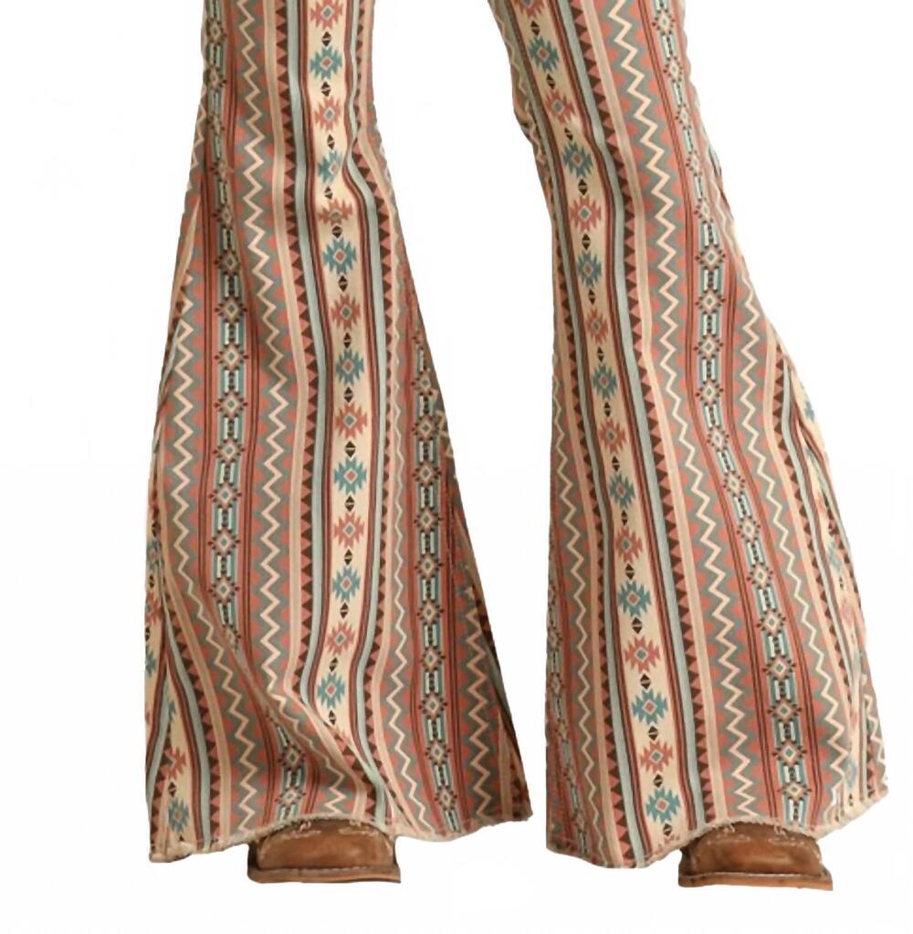 NEW ROCK & ROLL DENIM stripe aztec bell bottom jeans in rose